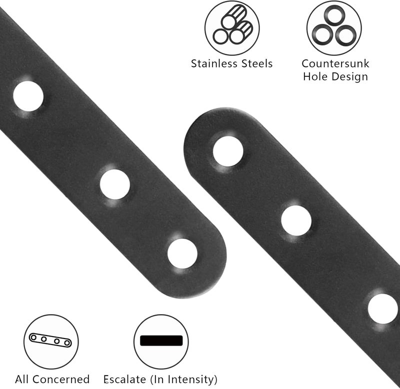 Aecsze 12 PCS 2.99'' x 0.63'' Stainless Straight Flat Brackets, Black Flat Metal Brace Bracket, Support Flat Metal Brace for Wood Furniture, Mending Plate Connector Joining Bracket for Fence,48 Screws - Image 4